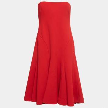 Pre Owned Ralph Lauren Collection Red Strapless Flared Short Dress M