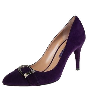 Pre Owned Ralph Lauren Purple Suede Buckle Embellished Pumps Size 38