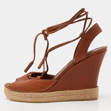 Pre Owned Ralph Lauren Brown Leather Wedge Sandals Size 39