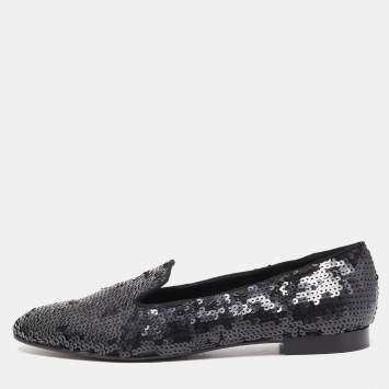 Pre Owned Ralph Lauren Collection Black Sequins Slip On Smoking Slipper Size 40