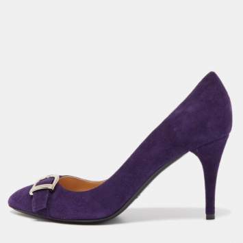Pre Owned Ralph Lauren  Collection Purple Suede Buckle Embellished Pumps Size 41