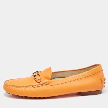 Pre Owned Ralph Lauren Collection Orange Leather Slip On Loafers Size 40.5