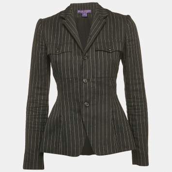 Pre Owned Ralph Lauren Collection Black Stripe Linen and Wool Single Breasted Blazer S