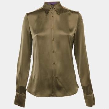 Pre Owned Ralph Lauren Collection Olive Green Satin Back Open Shirt S