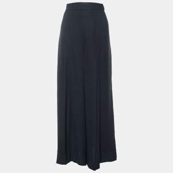 Pre Owned Ralph Lauren Collection Black Silk Pleated Palazzo Pants L 