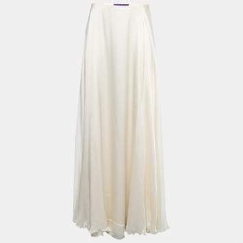 Pre Owned Ralph Lauren Collection Off-White Silk Satin Flared Maxi Skirt M