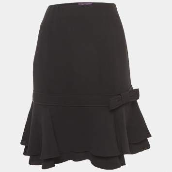 Pre Owned Ralph Lauren Collection Black Silk Bow Detail Ruffled Short Skirt L