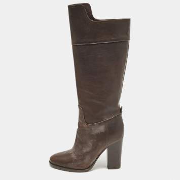 Pre Owned Ralph Lauren Collection Brown Leather Knee Length Boots Size 37.5