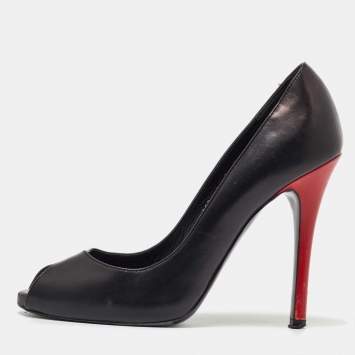 Pre Owned Ralph Lauren Black Leather Peep Toe Pumps Size 37
