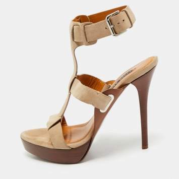Pre Owned Ralph Lauren Collection Beige Suede Platform Sandals Size 39.5