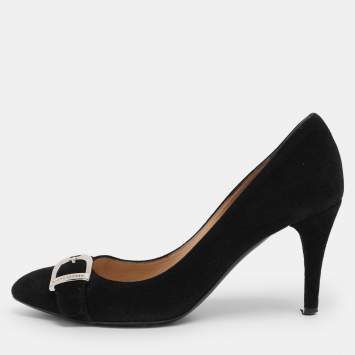 Pre Owned Ralph Lauren Collection Black Suede Buckle Pumps Size 38