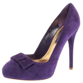 Pre Owned Ralph Lauren Collection Purple Suede Bow Detail Platform Pumps Size 38