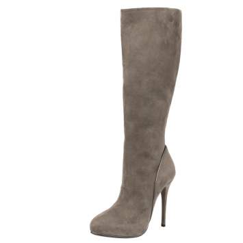 Pre Owned Ralph Lauren Grey Suede Heel High Boots Size 38.5
