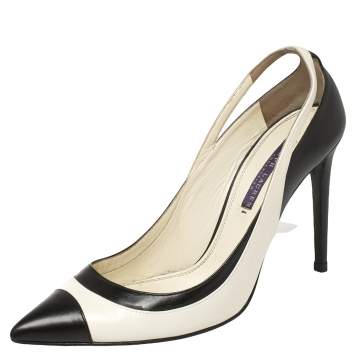 Pre Owned Ralph Lauren Collection White/Black Leather Pointed Toe Pumps Size 39