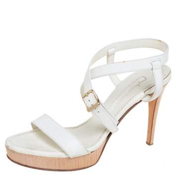 Pre Owned Ralph Lauren Collection White Leather Open Toe Ankle Strap Sandals Size 37.5