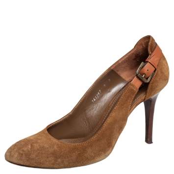 Pre Owned Ralph Lauren Brown Suede SIde Buckle Round Toe Pumps Size 39