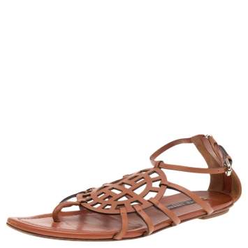 Pre Owned Ralph Lauren Collection Brown Leather Thong Flat Sandals Size 39.5