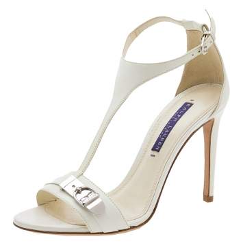 Pre Owned Ralph Lauren Collection White Leather Blessita Ankle Strap Sandals Size 36