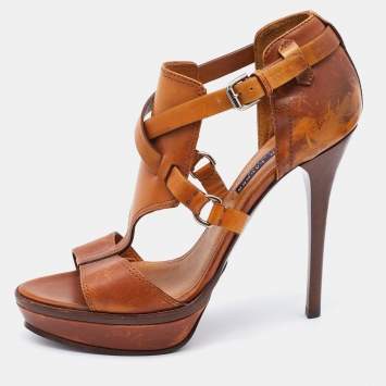 Pre Owned Ralph Lauren Collection Brown Leather Platform Sandals Size 39
