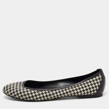Pre Owned Ralph Lauren Collection Black/White Leather and Canvas Ballet Flats Size 37.5