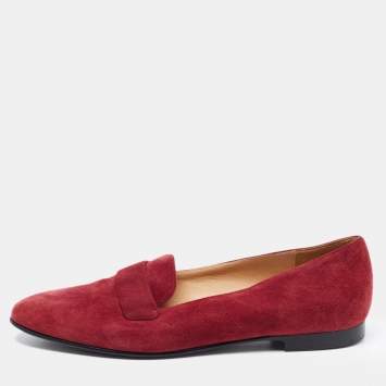 Pre Owned Ralph Lauren Collection Burgundy Suede Smoking Slippers Size 36