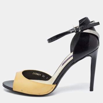 Pre Owned Ralph Lauren Collection Black/yellow Patent Leather Peep Toe Sandals Size 38