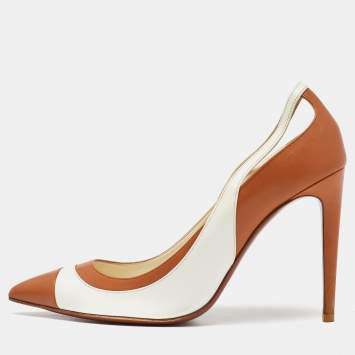 Pre Owned Ralph Lauren Collection Cream/Brown Leather Pointed Toe Pumps Size 39