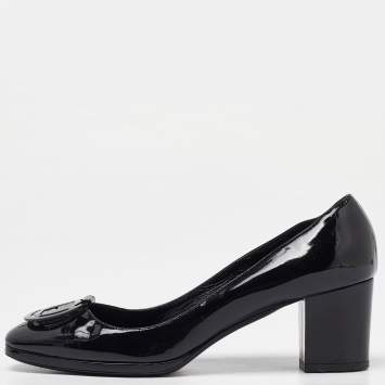 Pre Owned Ralph Lauren Collection Black Patent Leather Block Heel Pumps Size 40