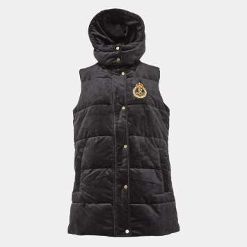 Pre Owned Ralph Lauren Black Velvet Detachable Hood Sleeveless Jacket M