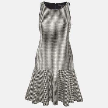 Pre Owned Ralph Lauren Black/White Houndstooth Wool Flounce Mini Dress S