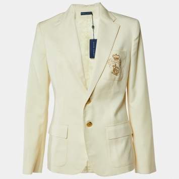 Pre Owned Ralph Lauren Yellow Wool Crest Detail Blazer L
