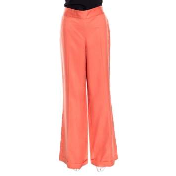 Pre Owned Ralph Lauren Coral Silk Side Button Detail Wide Leg Pants L