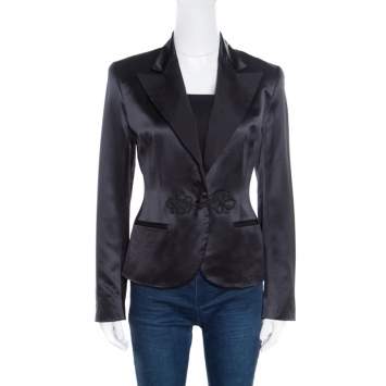 Pre Owned Ralph Lauren Black Satin Frog Button Detail Holiday Monika Blazer S