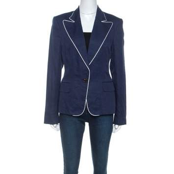 Pre Owned Ralph Lauren Navy Blue Linen Cynthia Jacket L