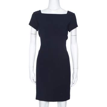 مملوكة مسبقًا Ralph Lauren Midnight Blue Stretch Wool Ilario Shift Dress M
