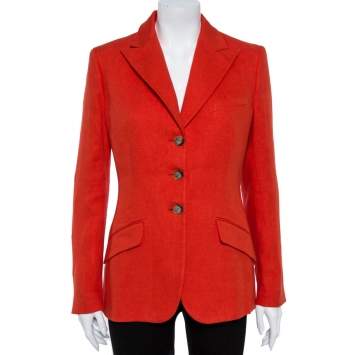 مملوكة مسبقًا Ralph Lauren Coral Red Linen Tweed Middleton Blazer L