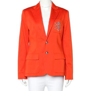 Pre Owned Ralph Lauren Tropic Orange Cotton Crest Detail Blazer M