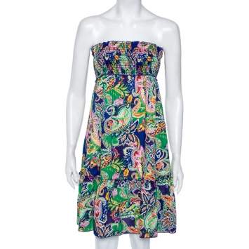 Pre Owned Ralph Lauren Multicolored Paisley Printed Cotton Smocked Beach Dress L 