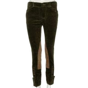 Pre Owned Ralph Lauren Green Corduroy & Suede Patch Detail Polo Pants M