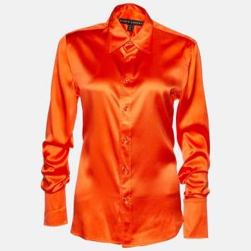 Pre Owned Ralph Lauren Orange Silk Button Front Shirt L