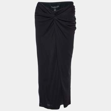Pre Owned Ralph Lauren Black Jersey Draped Midi Skirt M