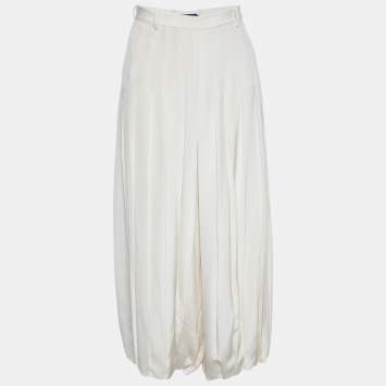 Pre Owned Ralph Lauren Off -White Pleated Silk Culottes S