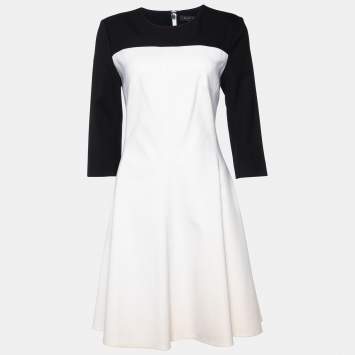 Pre Owned Ralph Lauren Monochrome Wool Cady Knee Length Dress M
