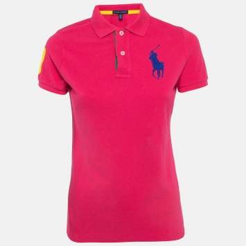 Pre Owned Ralph Lauren Pink Embroidered Cotton Pique Polo T-Shirt S