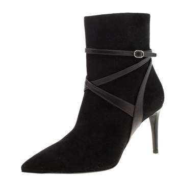 Pre Owned Ralph Lauren Black Suede Buckle Detail Ankle Boots Size 39