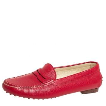 Pre Owned Ralph Lauren Red Leather Penny Slip On Loafers Size 39