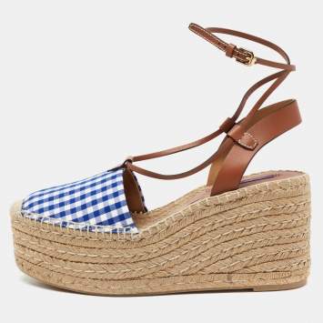 Pre Owned Ralph Lauren Tricolor Fabric And Leather Wedge Espadrilles Size 40