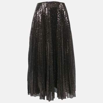 Pre Owned Ralph Lauren Purple Label Brown Sequin Tulle Midi Skirt M