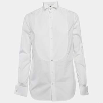 Pre Owned Ralph Lauren Purple Label White Cotton Tuxedo Shirt S