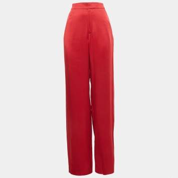 Pre Owned Ralph Lauren Purple Label Red Satin Wide-Leg Trousers S